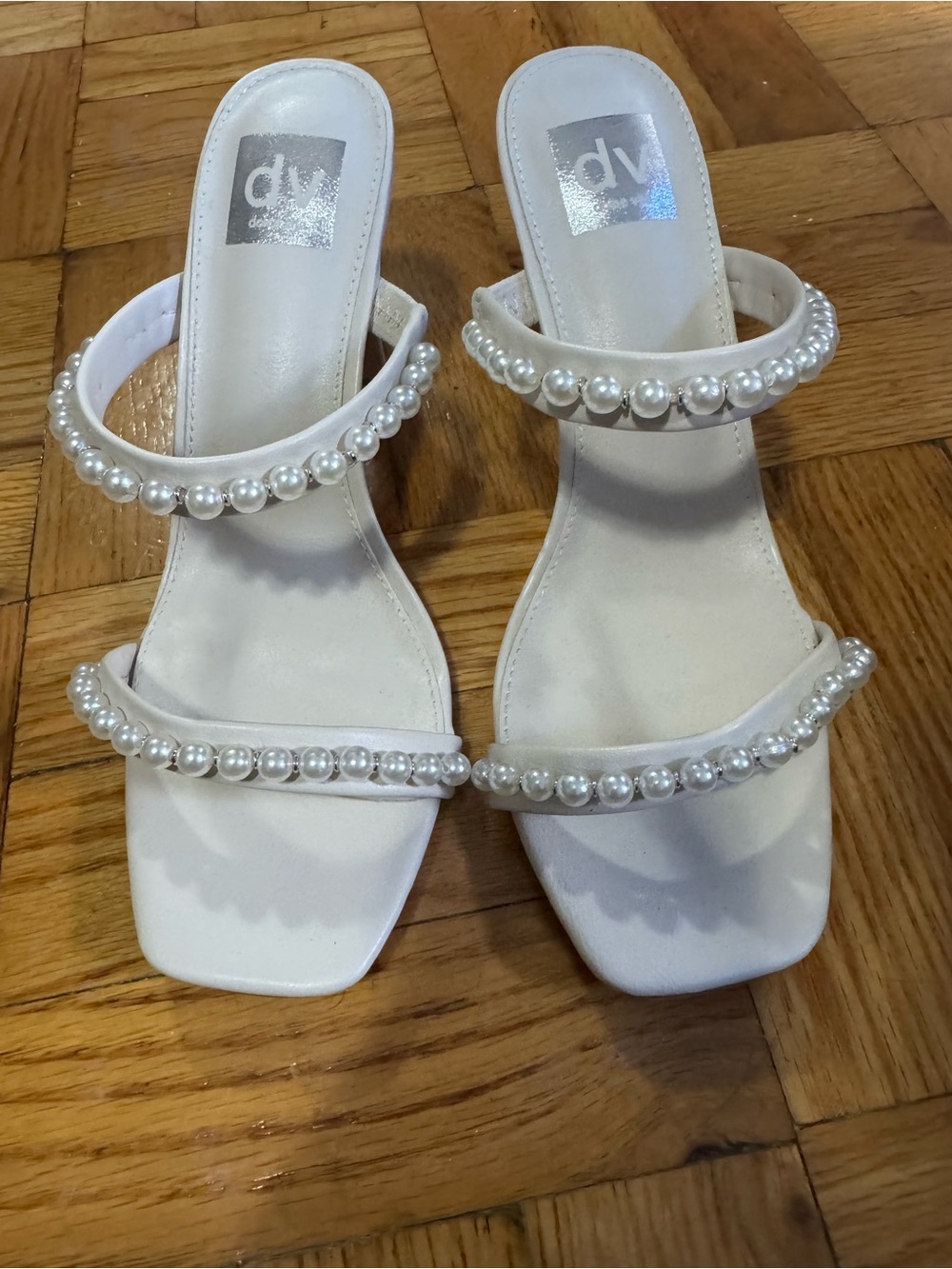 DV by Dolce Vita White Pearl-Strap Block Heel Sandals